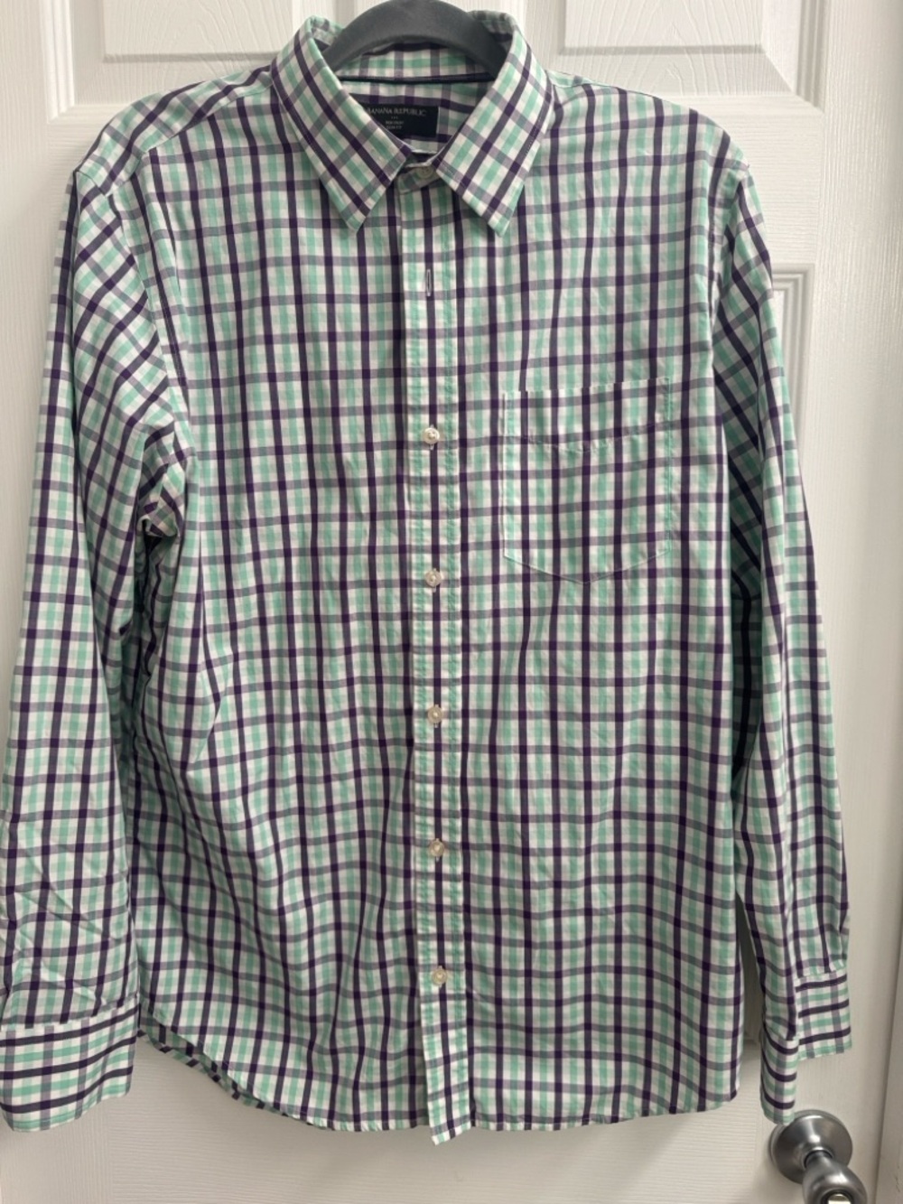 Banana Republic Green & Purple Plaid Button-Down Shirt